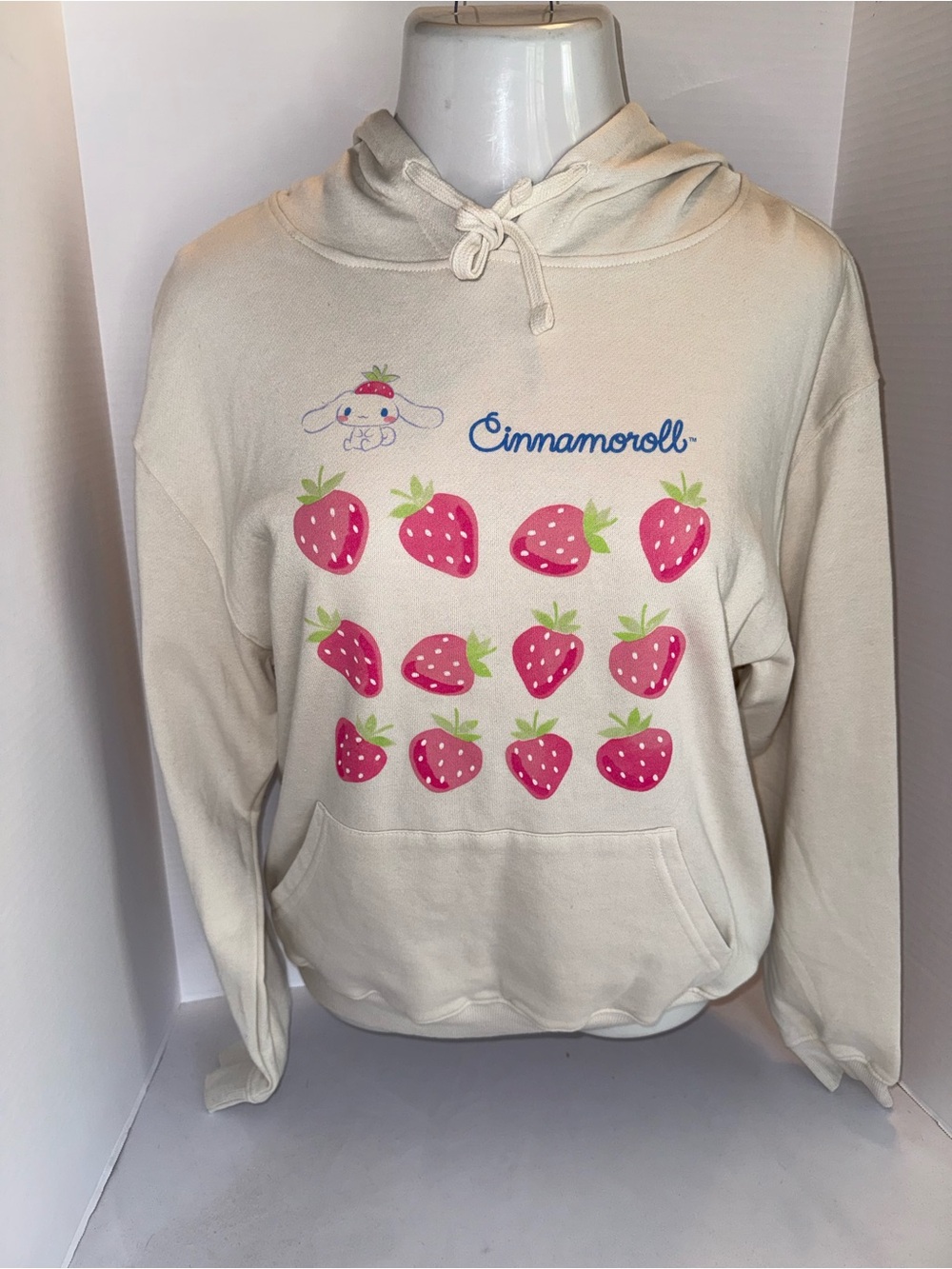 Sanrio Medium Strawberry Graphic Hoodie Sweater - Cream